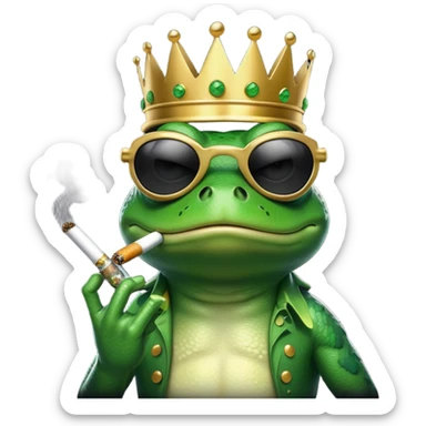 gangster frog wearing a gold crown smoking a marijuana joint, cool sunglasses sticker