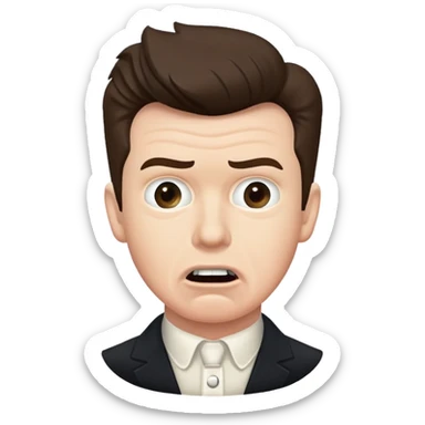 Rick Astley having a kinda worried face but with front teeth out and the picture is from the era of the beginning of cameras(1826)-the 1940s sticker