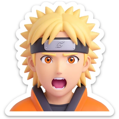 shocked Naruto with spiky blond hair, wide eyes, mouth open, orange headband, anime style, simplified for 3D iOS emoji sticker