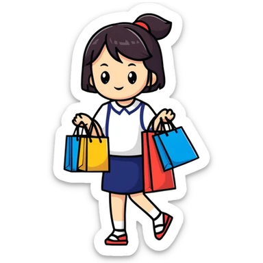 Fashionable Japanese girl with shopping bags sticker