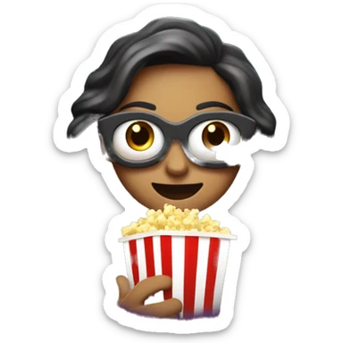 "Create an emoji called 'EpicWatcher' with wide, excited eyes, holding popcorn, and a glowing cinema screen or film reel behind. Add sparkles or film strips to capture the epic vibe of a passionate movie fan." sticker