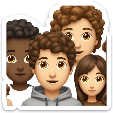 Un garçon brin au cheveux noir bouclé et les yeux marrons et une fille blanche au cheveux marron et les yeux marrons  sticker
