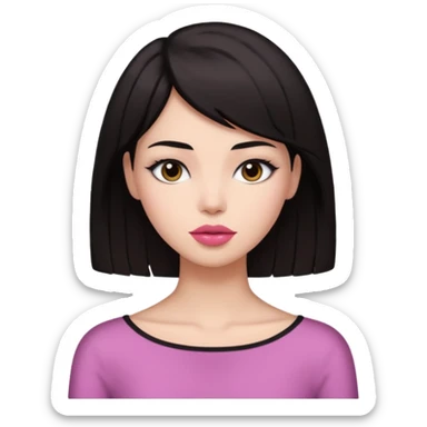 my hair is dark brown almost black, reaching my shoulder. the haircut is wolfcut, pretty lasher hut not thick. slightly pink lips. sticker