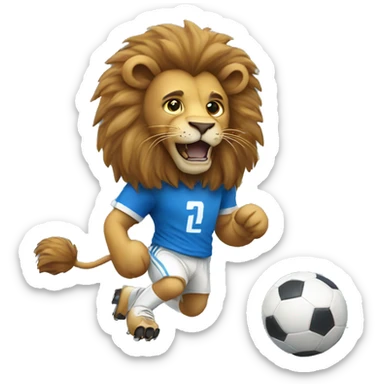 lion playing football with blue jersey sticker