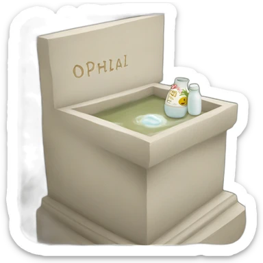 A tomb with writing Ophelia. And a bottle of milk sticker