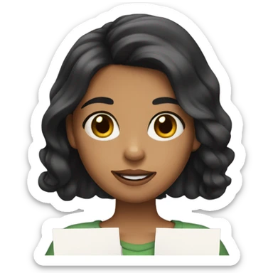 girl with black wavy hair and lightly tan skin holding papers sticker