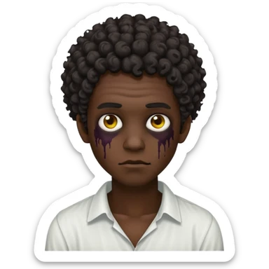 a curly haired emo zombie with a white blouse and dark skin man sticker