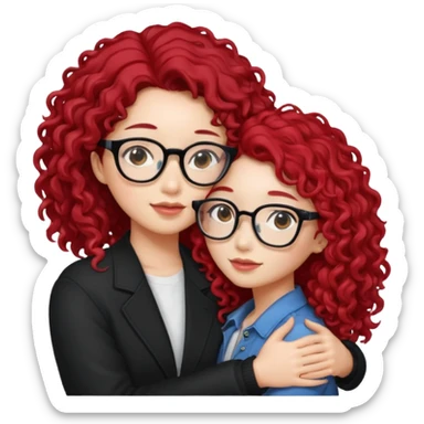 une star de Kpop asiatique avec les cheveux noir  qui fait un câlin a une fille qui a des lunette et des cheveux rouge et bouclé  sticker