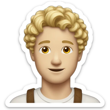 Young white man with short blonde curly hair who is a god sticker
