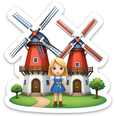 Dutch windmill with cute girl sticker