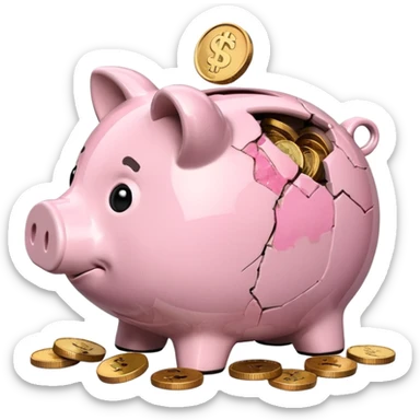 a piggy bank broken into two parts sticker