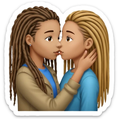 Girl with dreads kissing a girl with straight hair down sticker