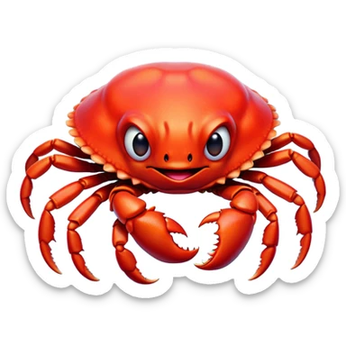 Cinematic Comical Red Crab Portrait Emoji, Head tilted dramatically with an exaggeratedly amused expression, featuring a vibrant, angular carapace with bold, expressive pincers and wide, comically animated eyes full of playful disbelief, Simplified yet hilariously expressive features, highly detailed, glowing with a slightly sassy oceanic glow, high shine, dramatic yet playful, stylized with an air of quirky coastal mischief, soft glowing outline, capturing the essence of a meme-worthy red crab that looks ready to pinch its way into viral fame! sticker