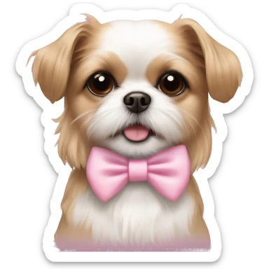 Light brown and white shih tzu mix chihuahua with pink bow sticker