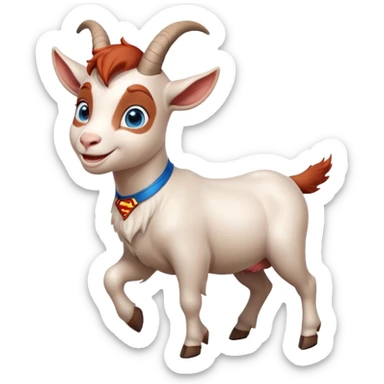 Blue goat whole body pretty smiling excited blue eyes female and superman with reddish hair sticker
