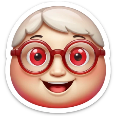 A single chubby crystal gemstone character wearing cute round glasses, chunky and irregular with faceted sides (not egg-shaped), [red] gradient, big glossy eyes behind the glasses and a wide happy smile, , high detail, soft lighting, centered on a plain dark background sticker