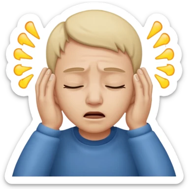 person covering ears, wincing in pain because the sound is terribly loud and hurting ears sticker