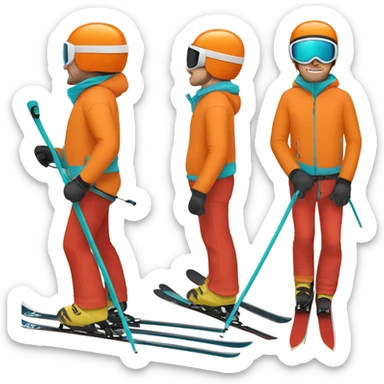 white man skiing wearing an ORANGE JACKET and wearing a RED HELMET and wearing TURQUOISE PANTS sticker