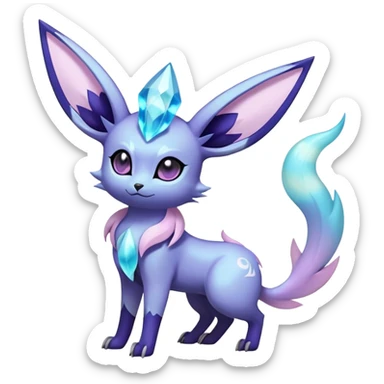 Shiny Exotic Badass Magical Ethereal Royal Mysterious Gothic Noibat-Glaceon-Espeon-Umbreon-Sylveon-Pokémon-Fakémon-hybrid-creature (full body) with horns sticker