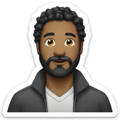 Man with middle haïr curly ans black beard ans a earing percing sticker