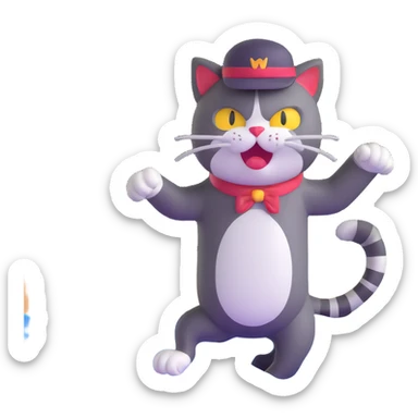 angry cat with a hat jumping into a lake sticker