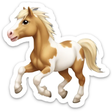 Scruffy Piebald tricolor palomino yellow brown pony with dark brown spots galloping running sticker
