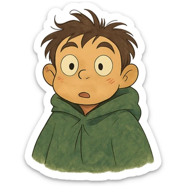 a whimsical character with wide eyes and raised eyebrows sticker