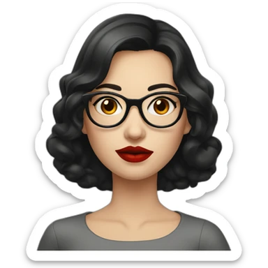 A Russian girl with a dark hairstyle, red lipstick on her lips and glasses sticker