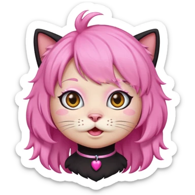 Black cat wearing a pink hair wig sticker