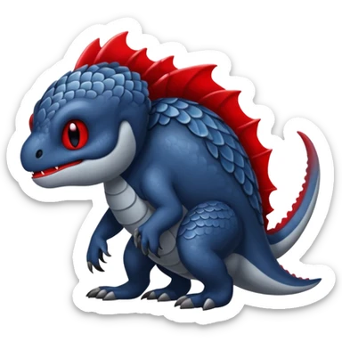 midnight blue-gray-black, with red markings, white belly, scaley Bastet-Noibat-Gatomon-Garchomp-Digimon-Fakémon-Pokémon-creature (full body) sticker