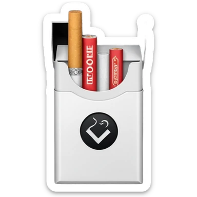 Minimalistic cigarette pack emoji, metallic black and white sticker