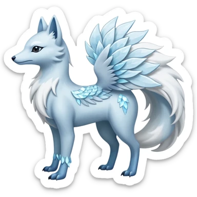 Shiny Silver-White Frosted Ice-Crystal Encrusted Regal Arctic Alolan-Ninetales-Latias hybrid creature (full body) sticker