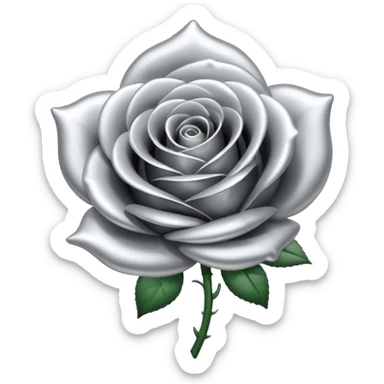 A rose emoji made of liquid silver metal minimalistic iOS emoji style, centered sticker