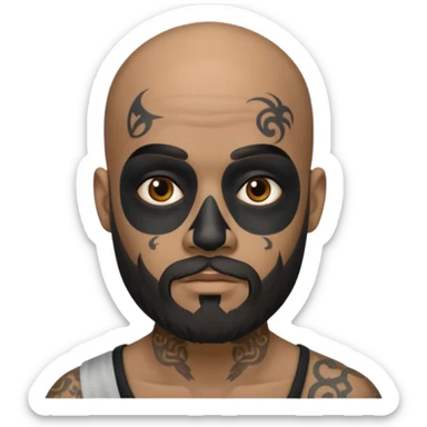 bald bearded man with black face tattoo sticker
