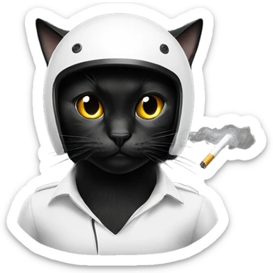 black cat in a white helmet with a cigarette in his teeth sticker