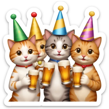 four happy cats drinking beers together toasting sticker