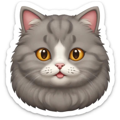 Gray cute cat eating food with cheeks full sticker