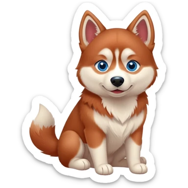 Cute, Disney-style red Siberian husky with blue eyes, sitting sticker