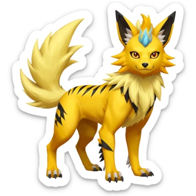 Feral Quadrupedal Digitigrade Luxray-Jolteon-Renamon-Zeraora-Vernid-fusion-hybrid-creature, full body  sticker