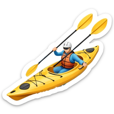 An icon showing a close-up of a kayak gliding over rippling water, with a double-bladed paddle in motion and splashes around. The sleek shape of the boat and dynamic strokes highlight the speed and precision of kayaking. Transparent background emphasizes the energy of the sport. sticker