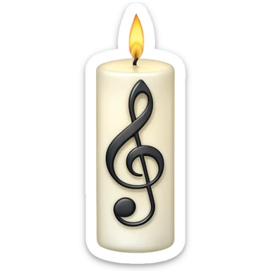 white candle with a music note sticker