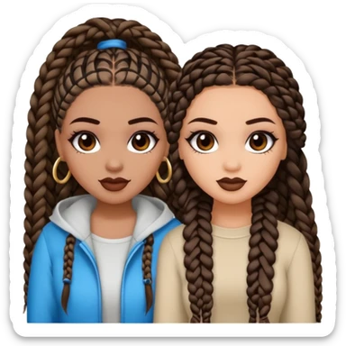Boujy baddie best friends, trendy heavy makeup both dark hair one light skinned and one mocha brown micro braids  sticker