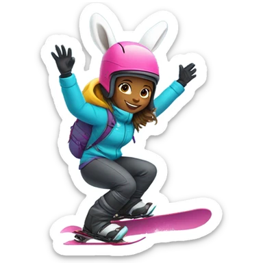 Girl Bunny snowboarding sticker