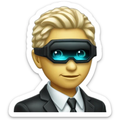 Aquamarine reptilian in classic black suite with red laser eyes on the middle of platinum coin sticker