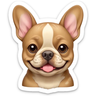 Cinematic Comical Fawn French Bulldog Portrait Emoji, Head tilted dramatically with an exaggeratedly amused expression, featuring a striking fawn coat with a subtle brindle pattern, wide, expressive dark eyes filled with playful disbelief, Simplified yet hilariously expressive features, highly detailed, glowing with a slightly sassy glow, high shine, dramatic yet playful, stylized with an air of cheeky charm, bright and endearing, soft glowing outline, capturing the essence of a spirited and over-the-top companion, so meme-worthy it feels like it could side-eye its way into internet fame instantly! sticker