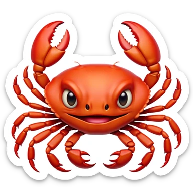 Cinematic Comical Red Crab Portrait Emoji, Head tilted dramatically with an exaggeratedly amused expression, featuring a vibrant, angular carapace with bold, expressive pincers and wide, comically animated eyes full of playful disbelief, Simplified yet hilariously expressive features, highly detailed, glowing with a slightly sassy oceanic glow, high shine, dramatic yet playful, stylized with an air of quirky coastal mischief, soft glowing outline, capturing the essence of a meme-worthy red crab that looks ready to pinch its way into viral fame! sticker