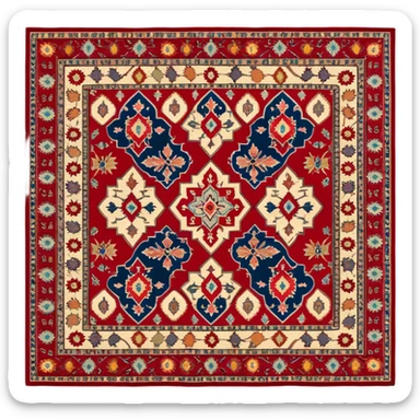 Cinematic Realistic depiction of a richly patterned Turkish carpet, rendered with exquisite details and vibrant colors, set against a soft, warmly lit background that emphasizes its artisanal craftsmanship sticker