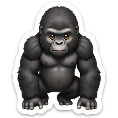 cinematic-cute gorilla-realistic-full-body-on all fours-emoji,-exuding-strength,-thick-dark-fur-in-the-light,-head-tilted-dramatically,-deep-dark-eyes-filled-with-intense-intelligence,-simplified-yet-realistic-focused-features,-highly-detailed,-glowing-with-an-almost-sarcastic-glow sticker