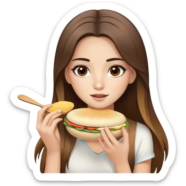 Chica bella con cabello balayage largo liso y ojos marrones comiendo arepa sticker