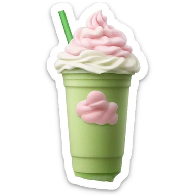 Green tea frappe topped with pink whipped cream sticker